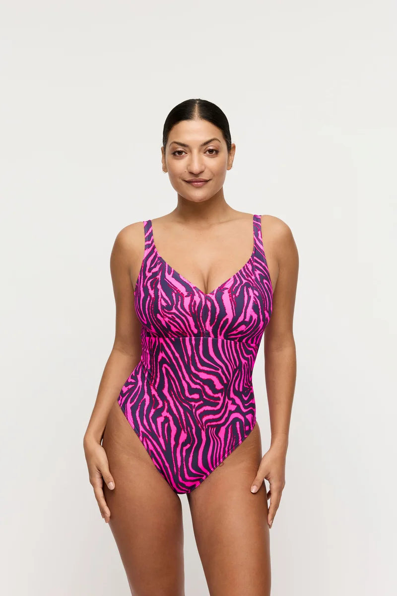 PrimaDonna Swimwear - Malabo Plunge Swimsuit Wireless Hot Pink Zebra