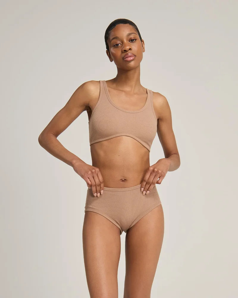 Nudea - Organic Cotton Dip Front Bralette Mocha
