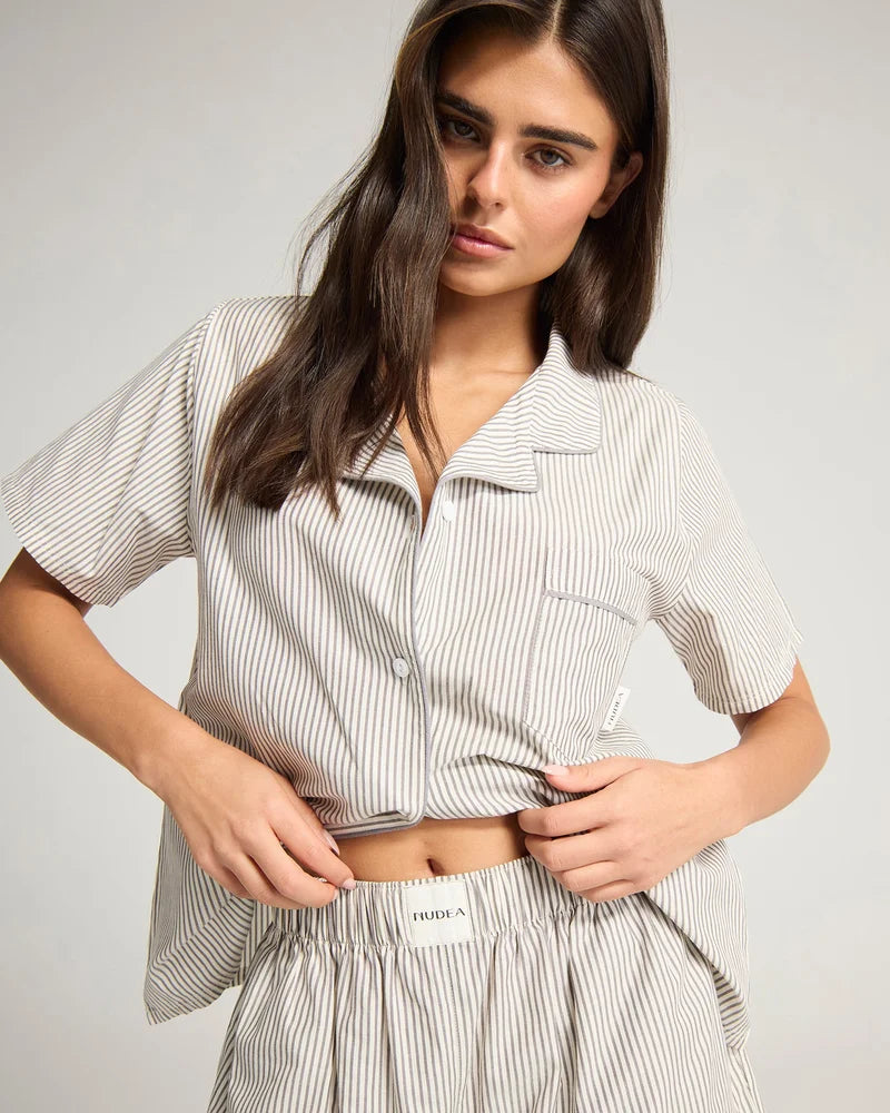 Nudea - Short PJ Set Dove Grey Stripe