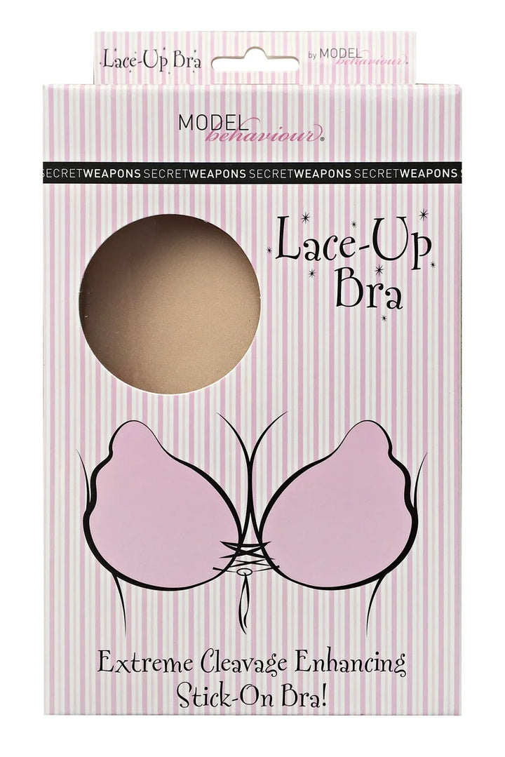 Secret Weapons - Va Va Voom Cleavage Lace Up Bra Nude