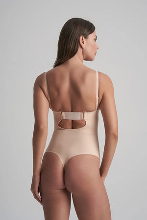 ByeBra - Sculpting Shapewear (Strong Support) Sculpting Bodysuit Deep V Thong Beige