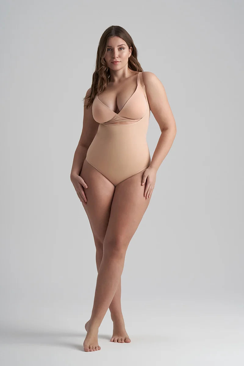 ByeBra - Seameless Shapewear (Strong Support) Soft Touch Bodysuit Open Bust Beige
