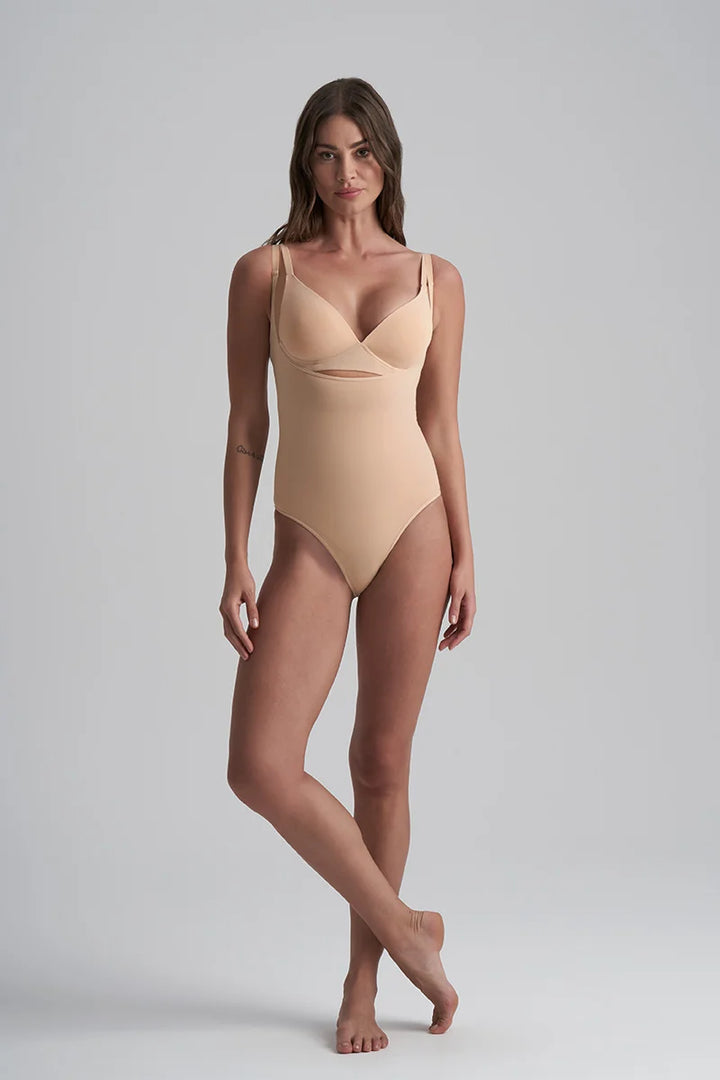 ByeBra - Seameless Shapewear (Strong Support) Soft Touch Bodysuit Open Bust Beige