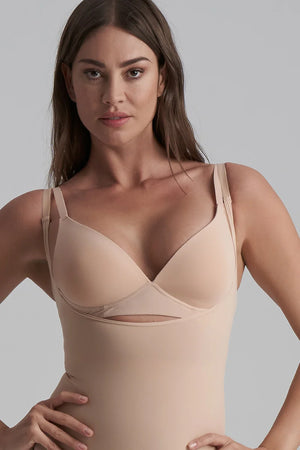 ByeBra - Seameless Shapewear (Strong Support) Soft Touch Bodysuit Open Bust Beige