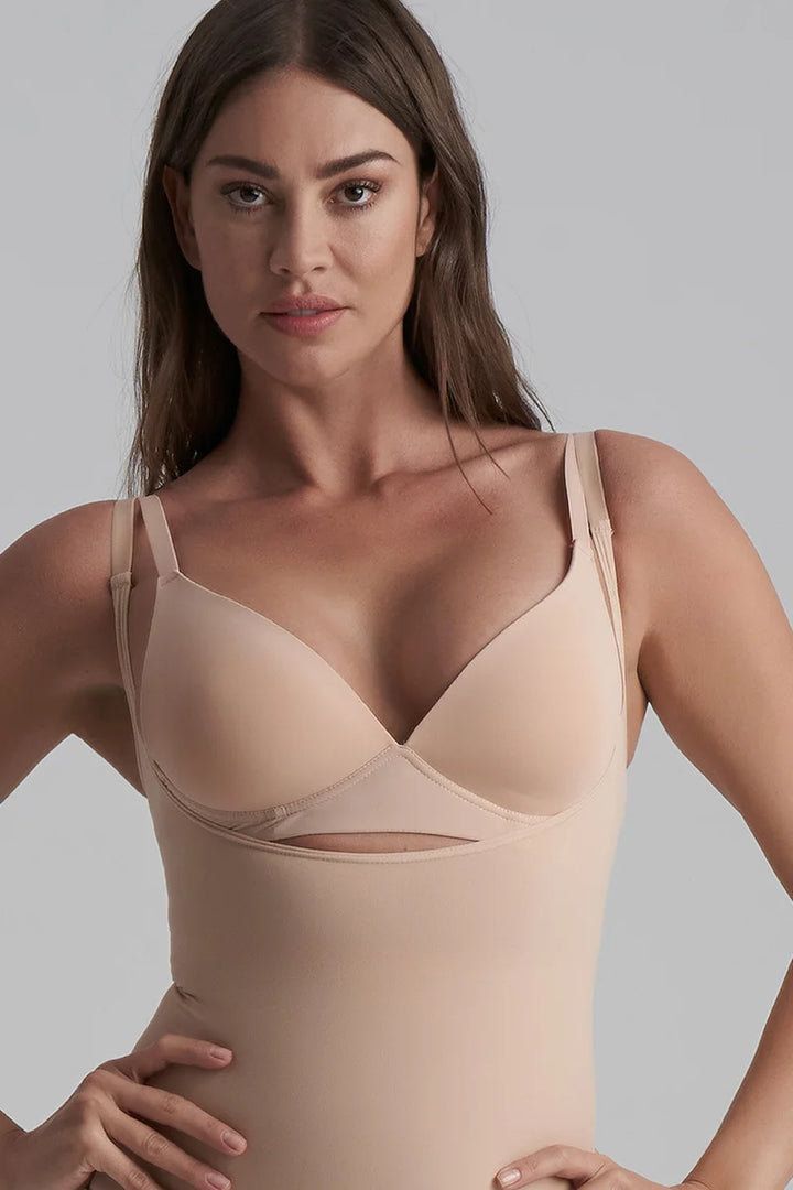 ByeBra - Seameless Shapewear (Strong Support) Soft Touch Bodysuit Open Bust Beige