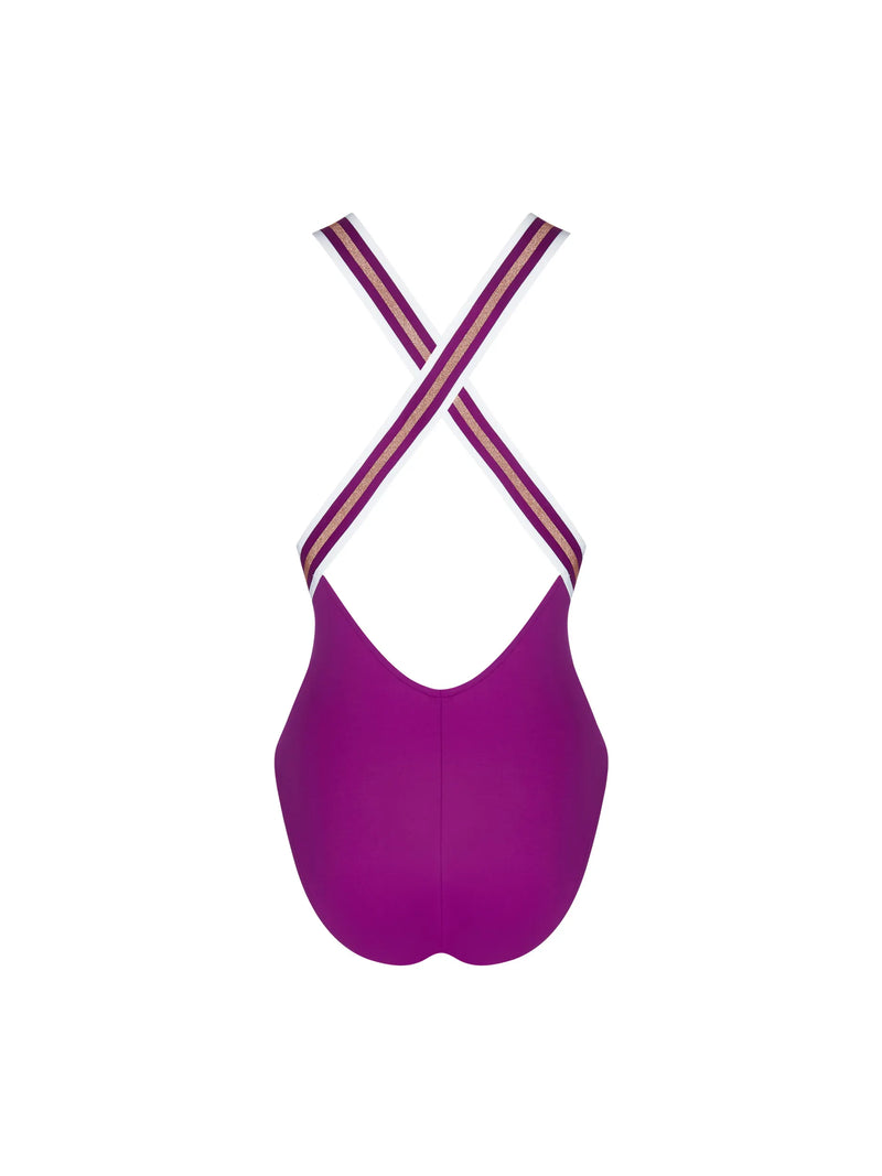 Lise Charmel Swimwear - Energie Nautique Non Wired Crossed Back Swimsuit Cassis Gold