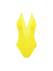 Lise Charmel Swimwear - Ajourage Couture Plunging Back And Front Halter Swimsuit Ajourage Jaune
