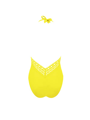 Lise Charmel Swimwear - Ajourage Couture Plunging Back And Front Halter Swimsuit Ajourage Jaune