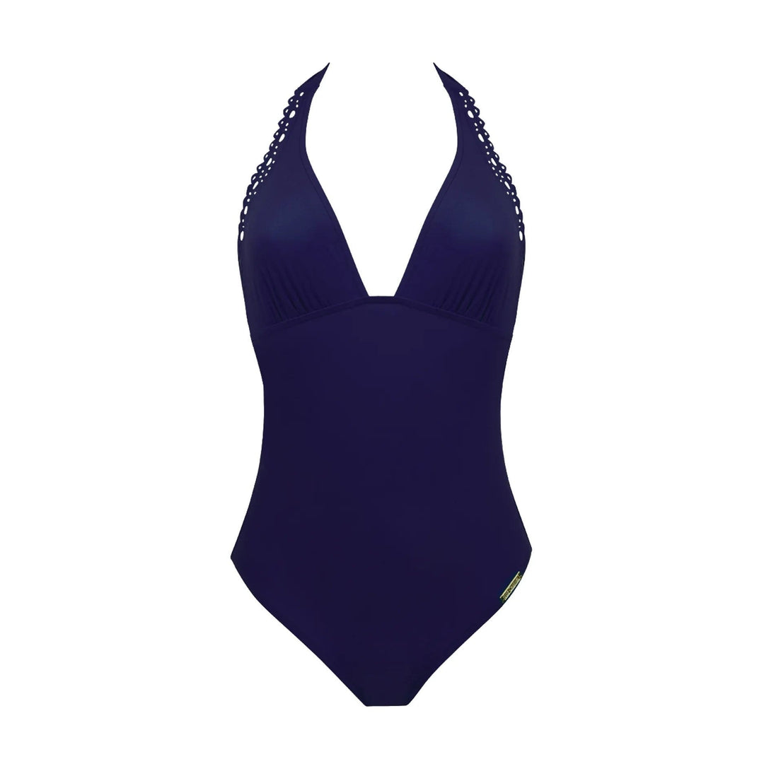 Lise Charmel - Ajourage Couture Plunging Back Halter Swimsuit Bleu Crystal Plunge Swimsuit Lise Charmel Swimwear 