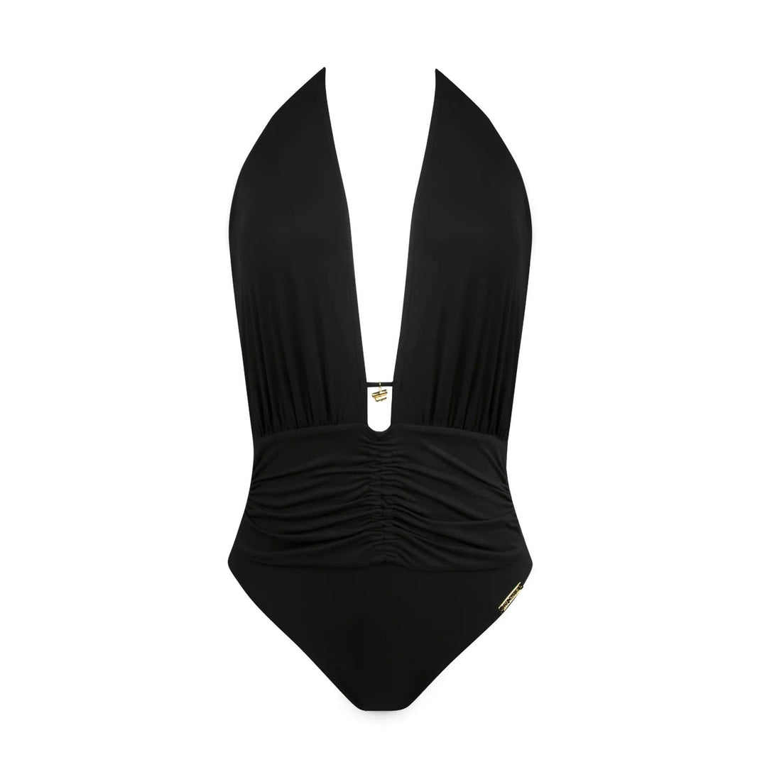 Lise Charmel - Sublime Drape N/W Seduction Halter Swimsuit Noir Plunge Swimsuit Lise Charmel Swimwear 
