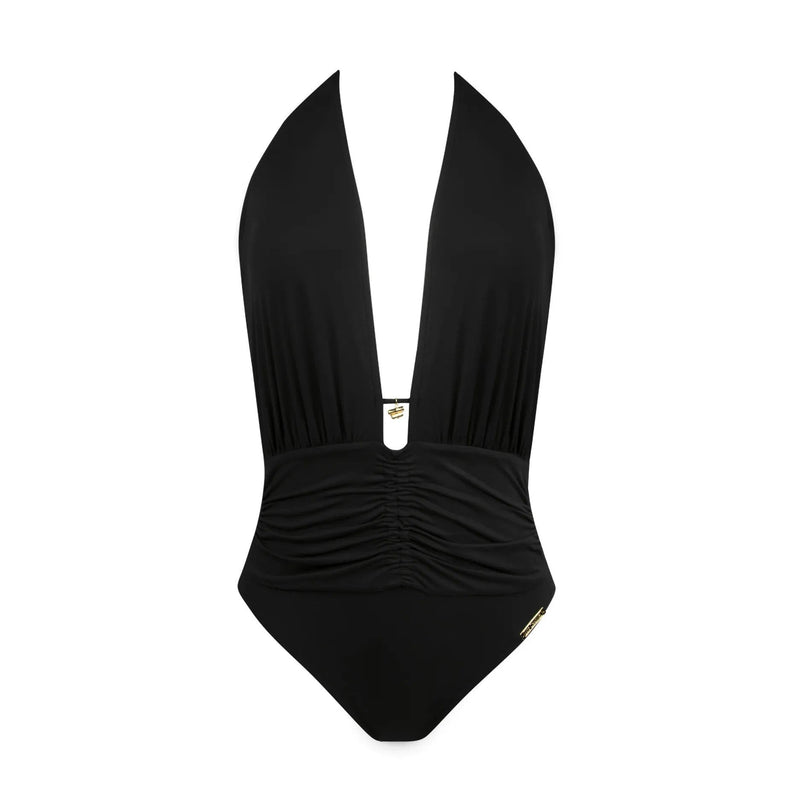 Lise Charmel - Sublime Drape N/W Seduction Halter Swimsuit Noir Plunge Swimsuit Lise Charmel Swimwear 