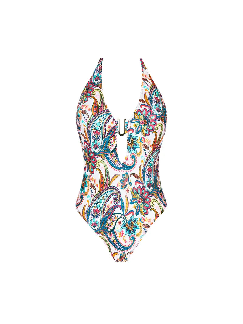 Antigel Swimwear By Lise Charmel - La Bayadere Wireless Halter Swimsuit Blanc Flashy