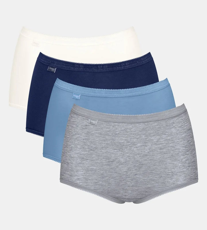 Sloggi - Basic Plus High Waist Brief 4x Multipack Grey, Blue & White
