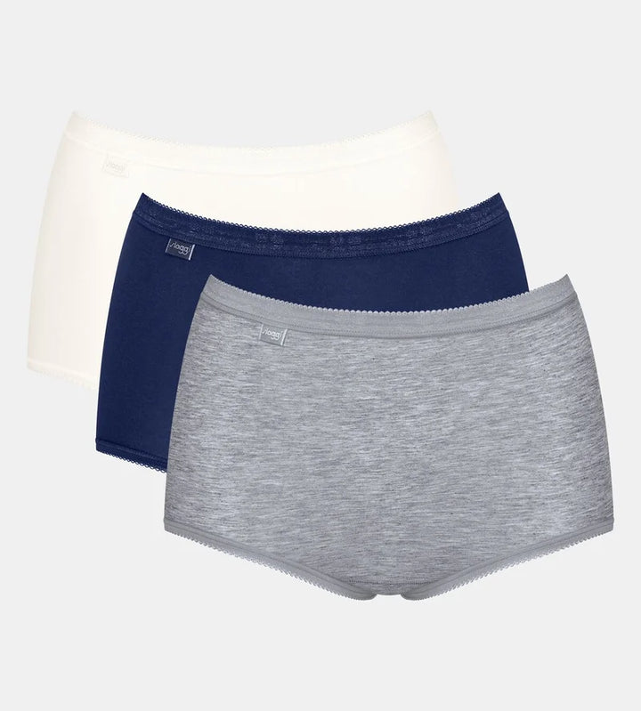 Sloggi - Basic Plus High Waist Brief Multipack Grey, Blue & White