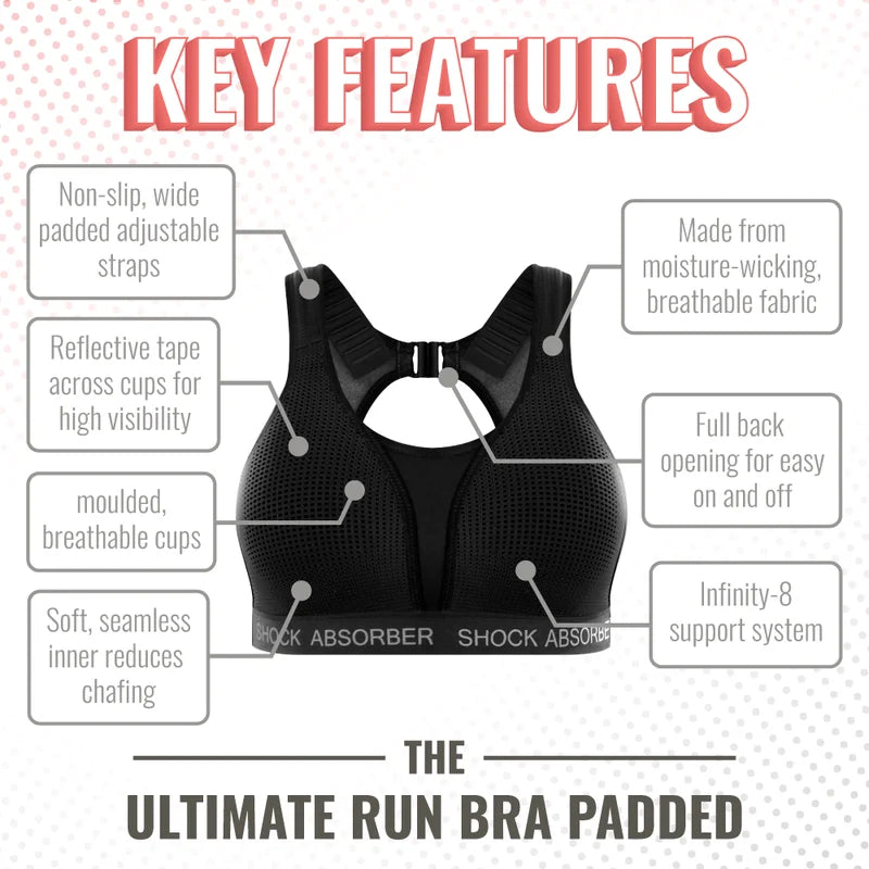 Shock Absorber - Ultimate Run Bra Padded Black/Silver
