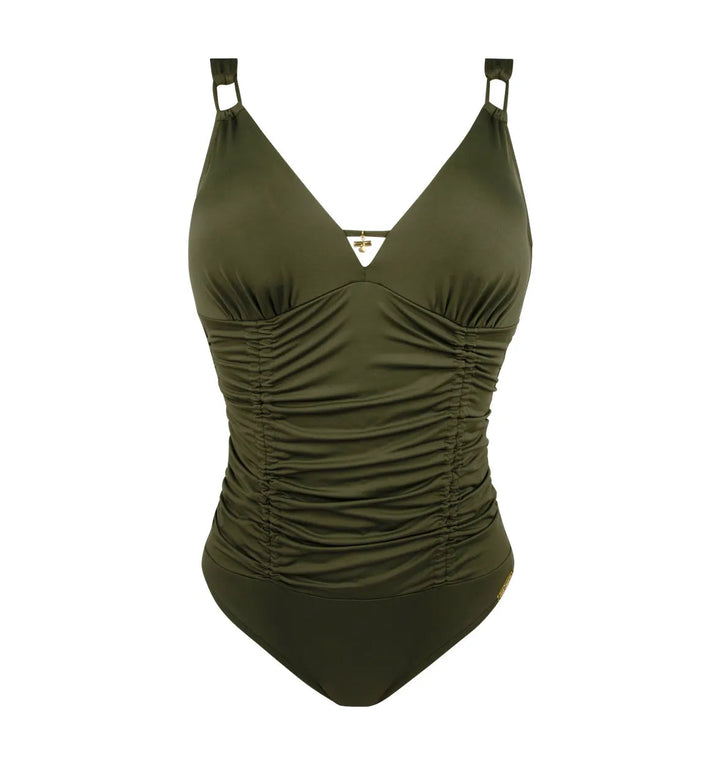 Lise Charmel Swimwear - Sublime Drape Un-Wired Swimsuit Kaki Piping
