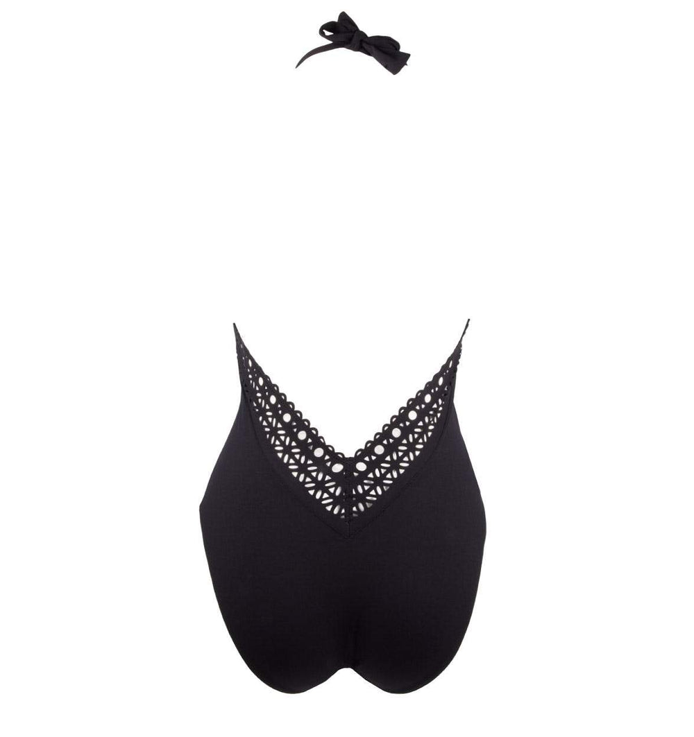 Lise Charmel - Ajourage Couture Plunging Back and Front Halter Swimsuit Black Swimsuit Lise Charmel Swimwear 