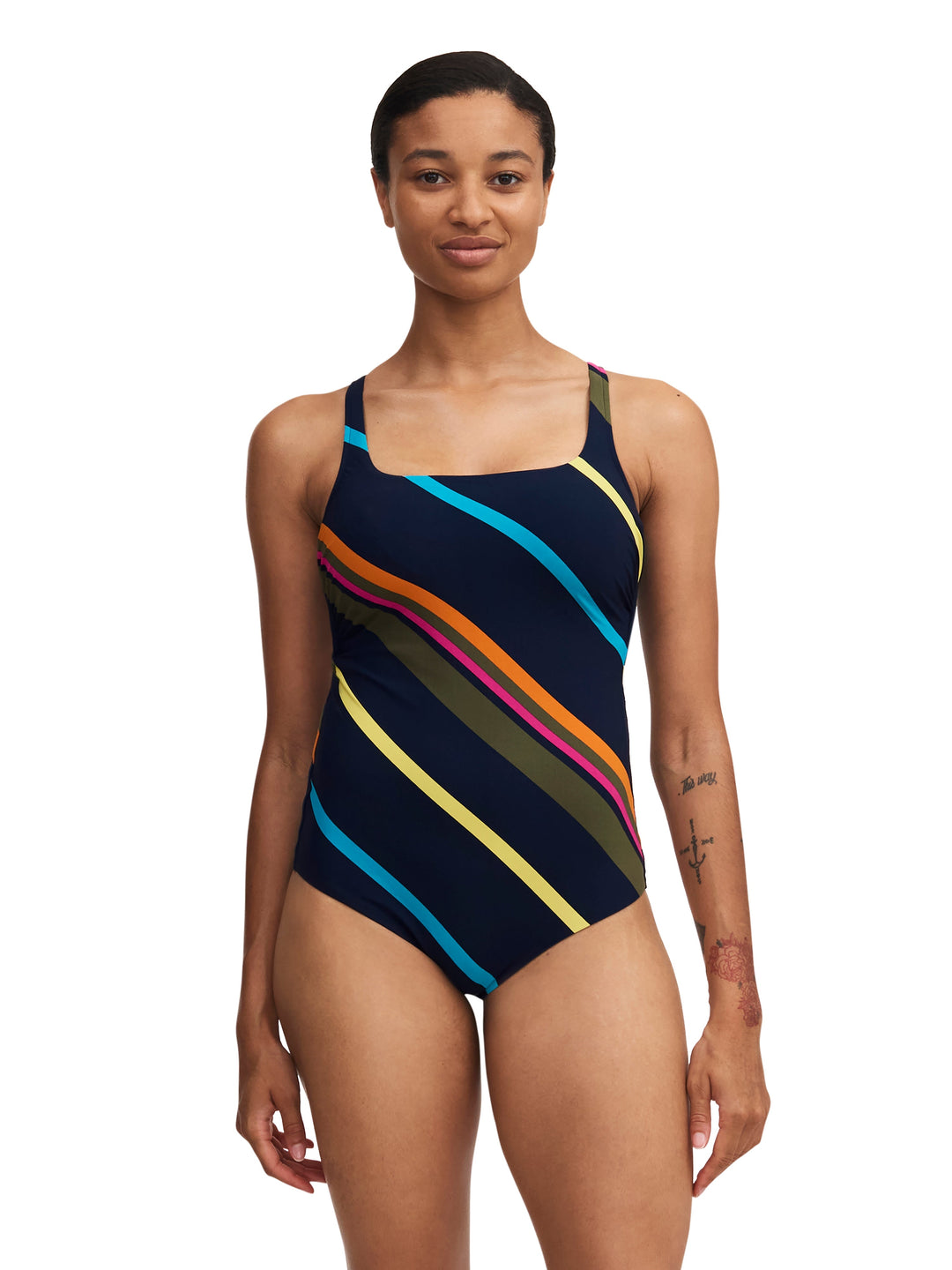 Chantelle Swimsuit Identity Covering Underwired Swimsuit (Classical) - 컬러풀 스트라이프 패디드 수영복 Chantelle