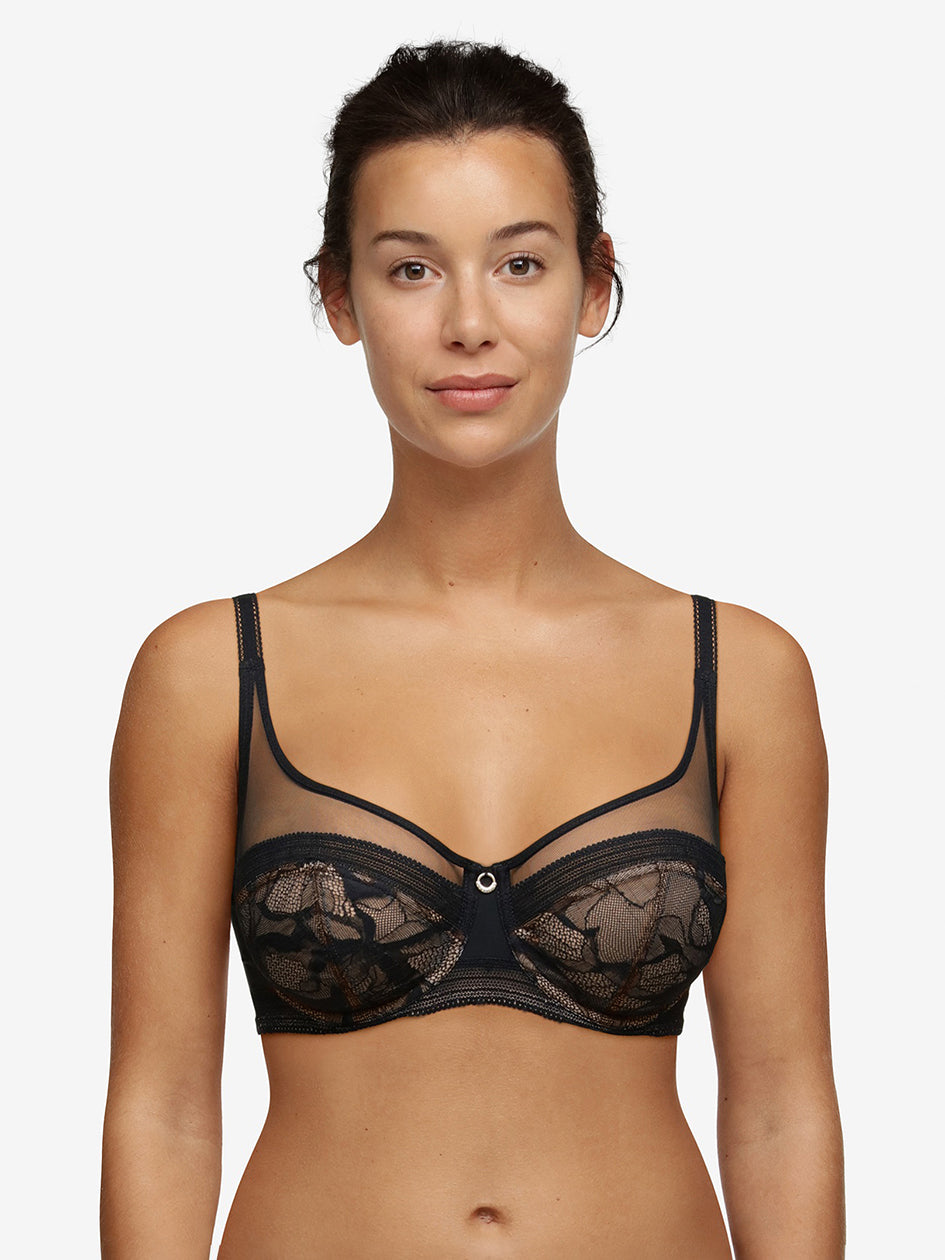 Chantelle True Lace Very Covering Underwired Bra - Black Full Cup Bra Chantelle 