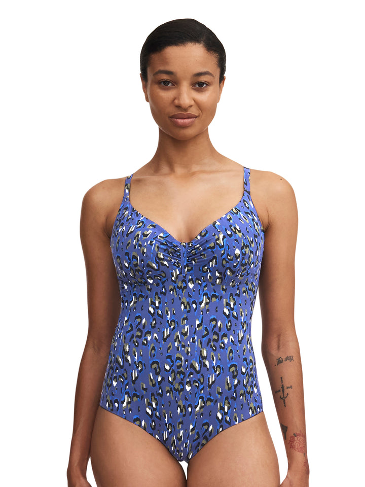 Chantelle Traje de baño Traje de baño con aros que cubre Eos - Traje de baño de copa completa de leopardo azul Chantelle