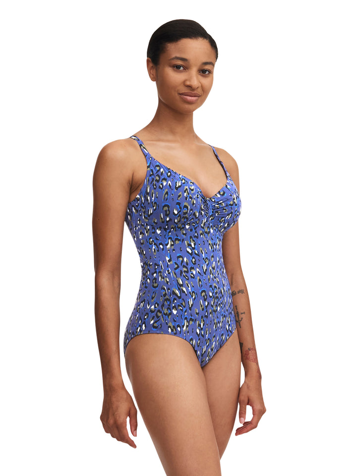 Chantelle Swimming Eos Covering Underwired Swimsuit - Blue Leopard 풀 컵 수영복 Chantelle