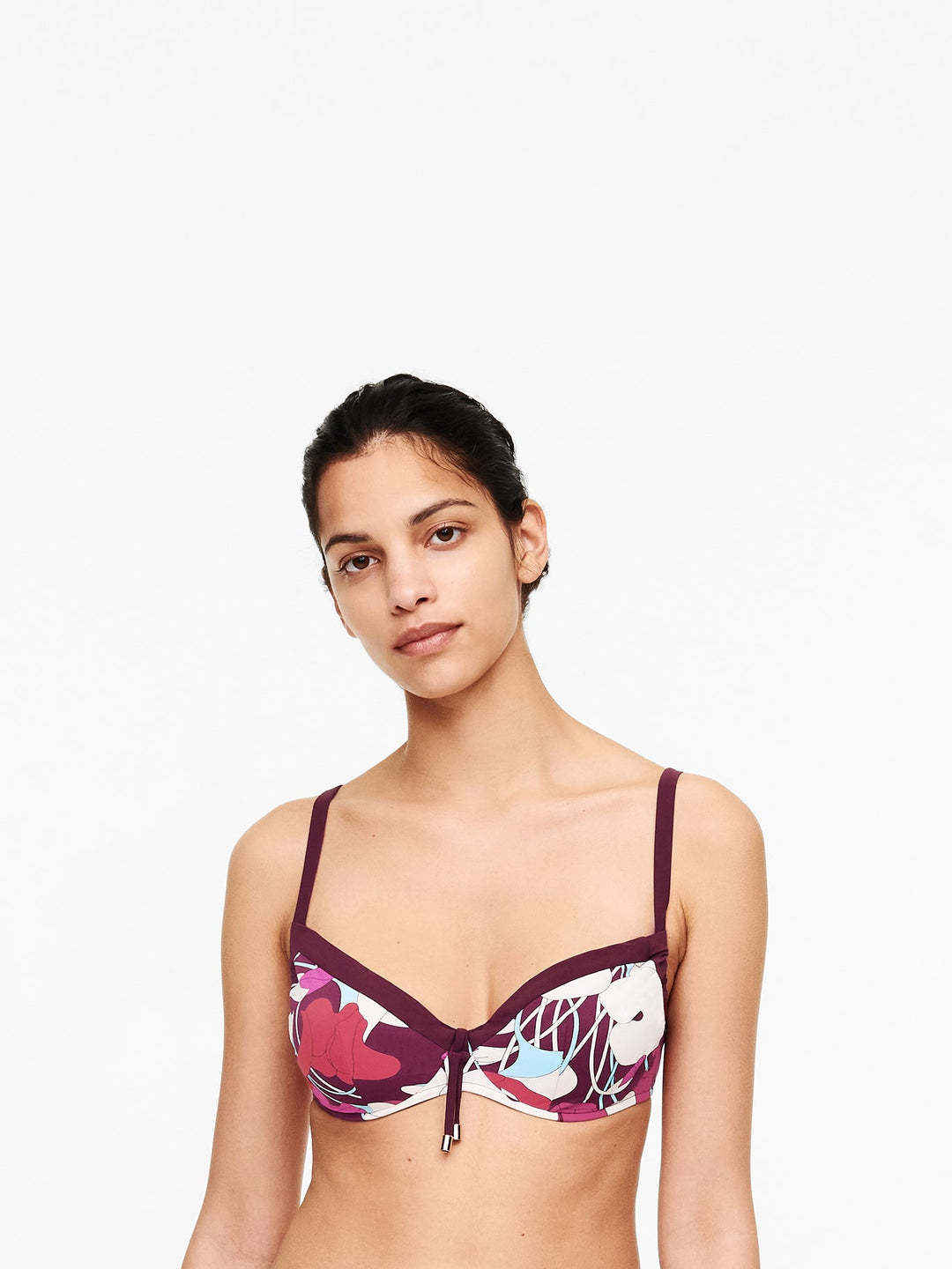 Haut de maillot de bain à armatures couvrant fleurs Chantelle (réglable) - Bikini emboîtant fleurs violettes Chantelle Swim