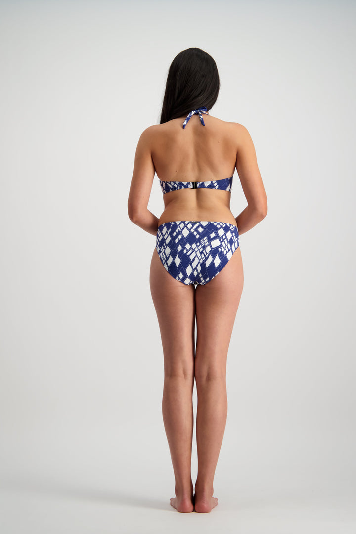 Moontide Swimwear Diamond Maze Mid-Rise Bikini Bottom - Navy Full Bikini Brief Moontide Swimwear 