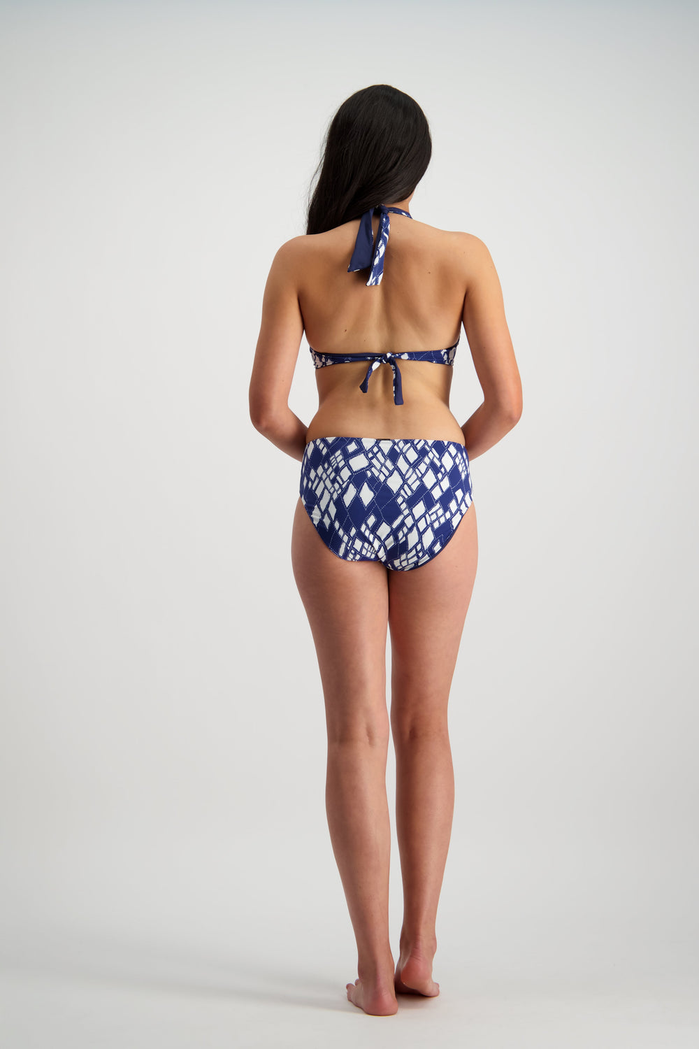 Moontide Swimwear Diamond Maze Reversible Underwire Halter - Navy Plunge Bikini Moontide Swimwear 