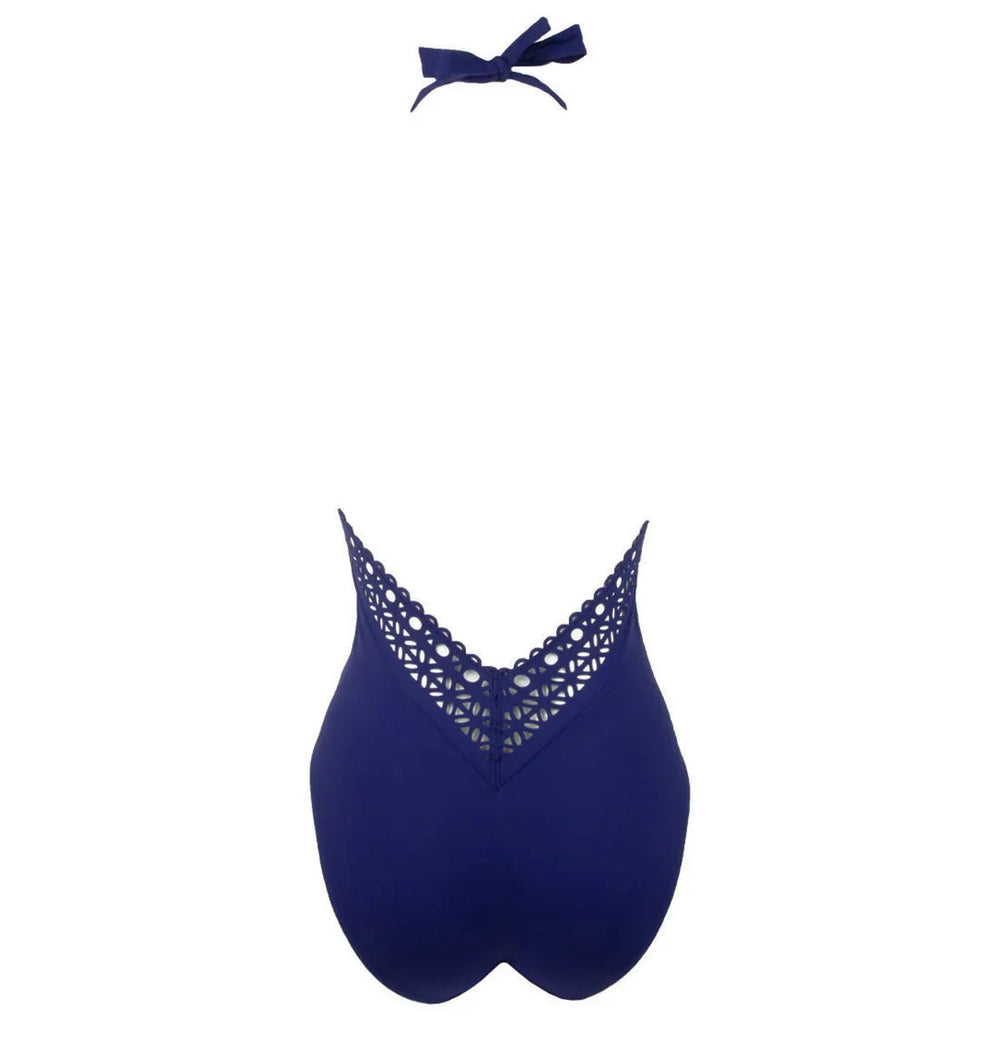 Lise Charmel - Ajourage Couture Plunging Back Halter Swimsuit Bleu Crystal Plunge Swimsuit Lise Charmel Swimwear 
